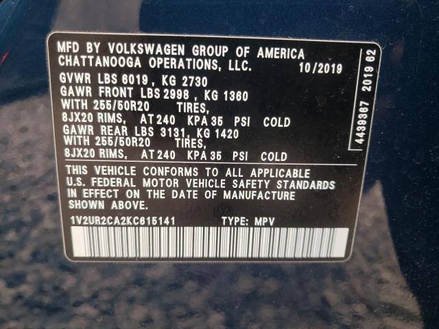 Photo 10 from auction – 2019 VOLKSWAGEN ATLAS SE with VIN 1V2UR2CA2KC615141