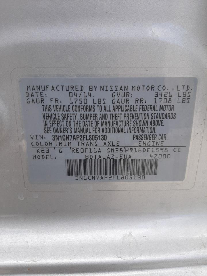 Photo 10 from auction – 2015 NISSAN VERSA S with VIN 3N1CN7AP2FL805130