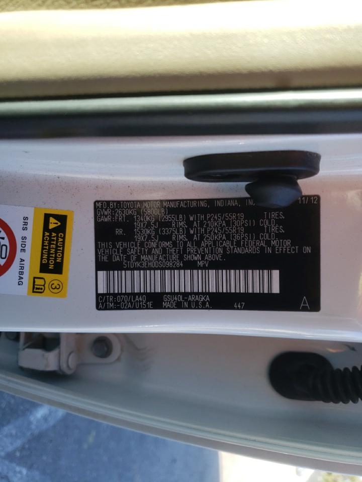 Photo 10 from auction – 2013 TOYOTA HIGHLANDER with VIN 5TDYK3EH0DS098284