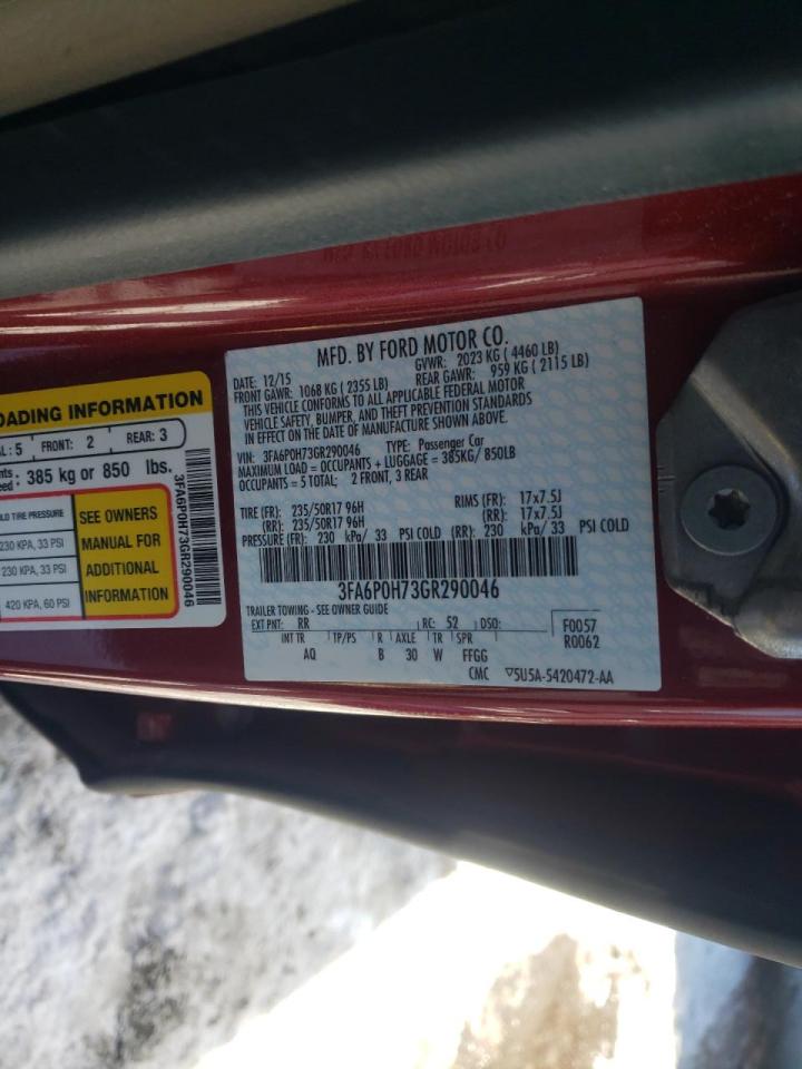 Photo 10 from auction – 2016 FORD FUSION SE with VIN 3FA6P0H73GR290046