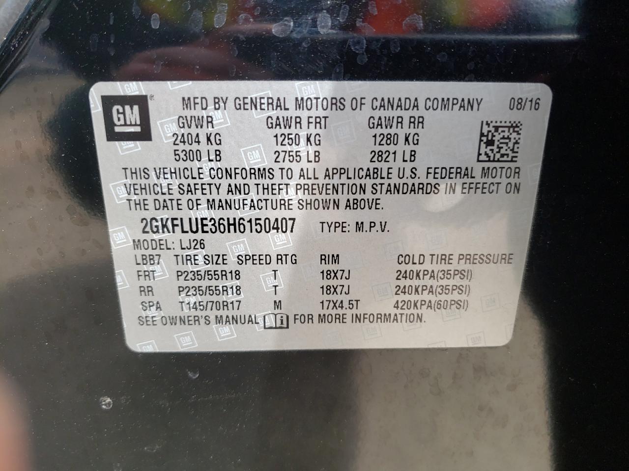 Photo 10 from auction – 2017 GMC TERRAIN SL with VIN 2GKFLUE36H6150407