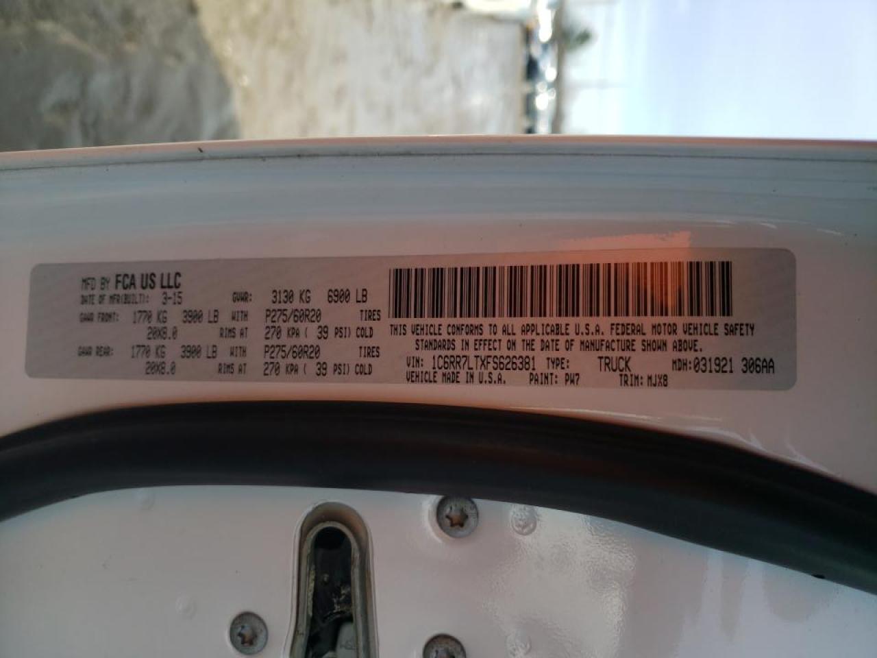 Photo 10 from auction – 2015 RAM 1500 SLT with VIN 1C6RR7LTXFS626381