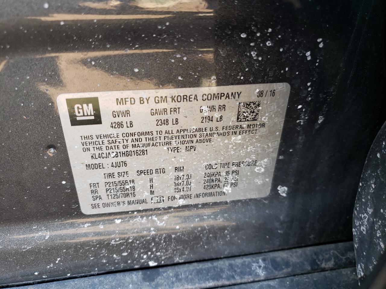 Photo 10 from auction – 2017 BUICK ENCORE PRE with VIN KL4CJASB1HB016281
