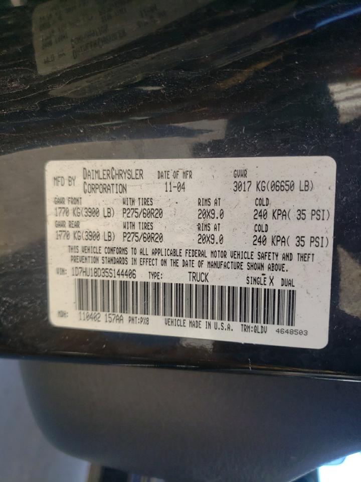 Photo 10 from auction – 2005 DODGE RAM 1500 S with VIN 1D7HU18D35S144406