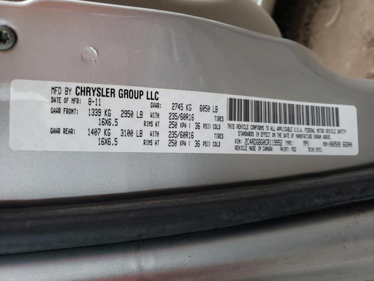Photo 10 from auction – 2012 DODGE GRAND CARA with VIN 2C4RDGBG0CR119952