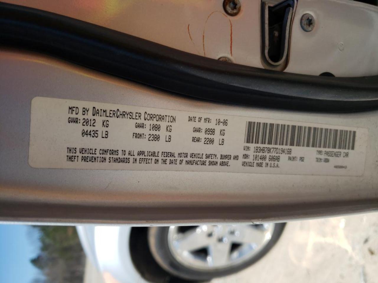 Photo 10 from auction – 2007 DODGE CALIBER R/ with VIN 1B3HB78K77D194168