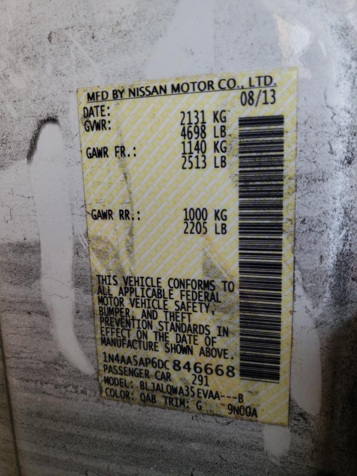 Photo 10 from auction – 2013 NISSAN MAXIMA S with VIN 1N4AA5AP6DC846668