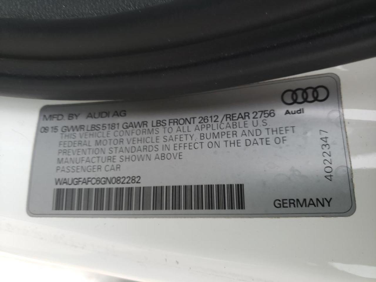 Photo 10 from auction – 2016 AUDI A6 PREMIUM with VIN WAUGFAFC6GN082282