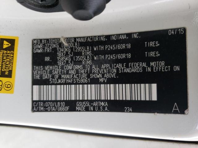 Photo 10 from auction – 2015 TOYOTA HIGHLANDER with VIN 5TDJKRFH4FS159061