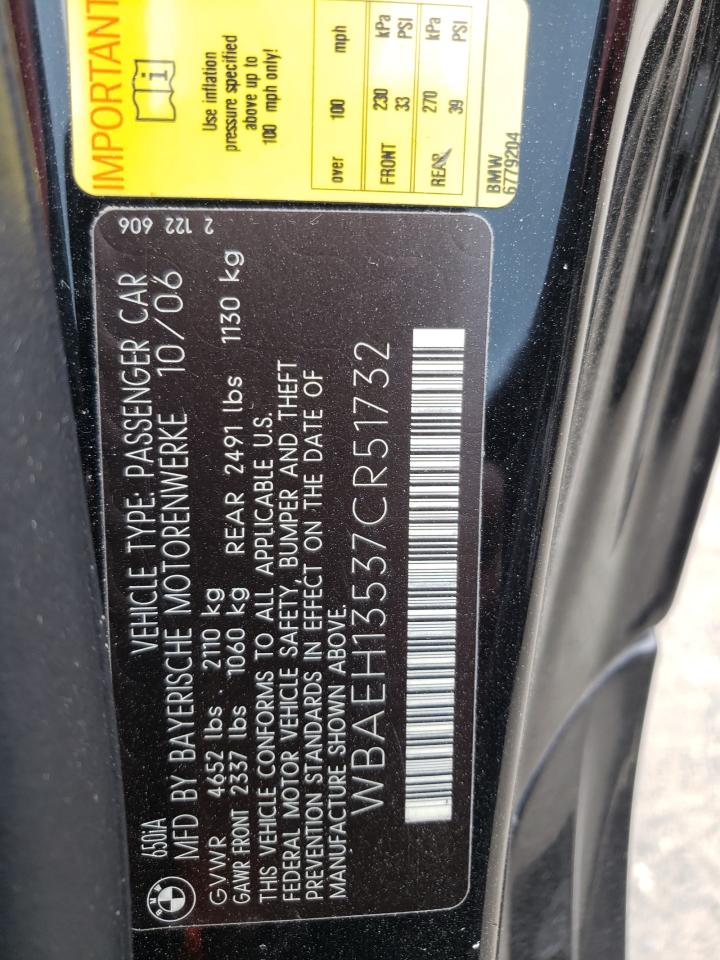 Photo 10 from auction – 2007 BMW 650 I with VIN WBAEH13537CR51732