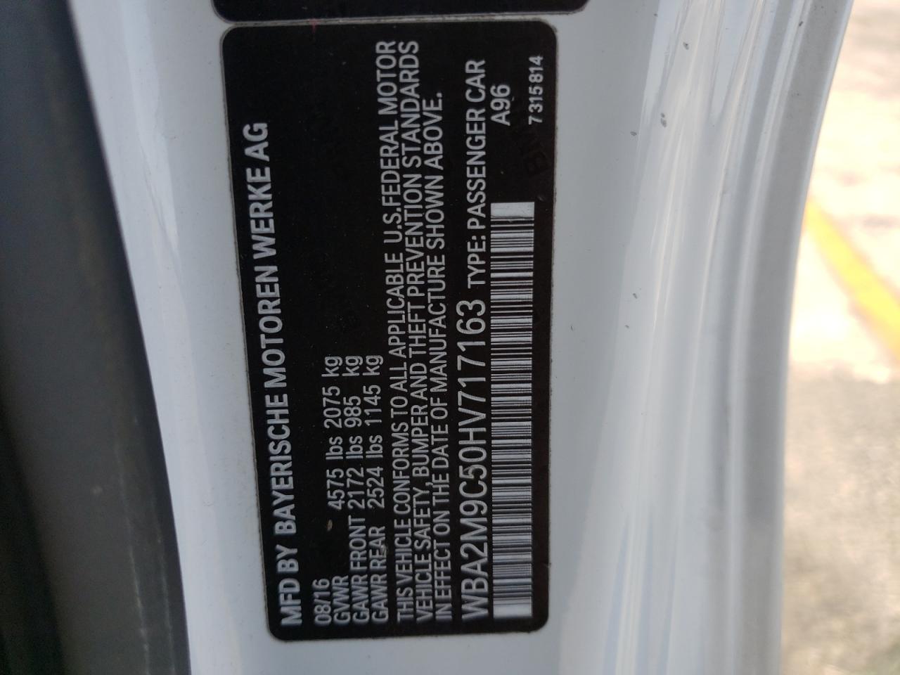 Photo 10 from auction – 2017 BMW 230XI with VIN WBA2M9C50HV717163
