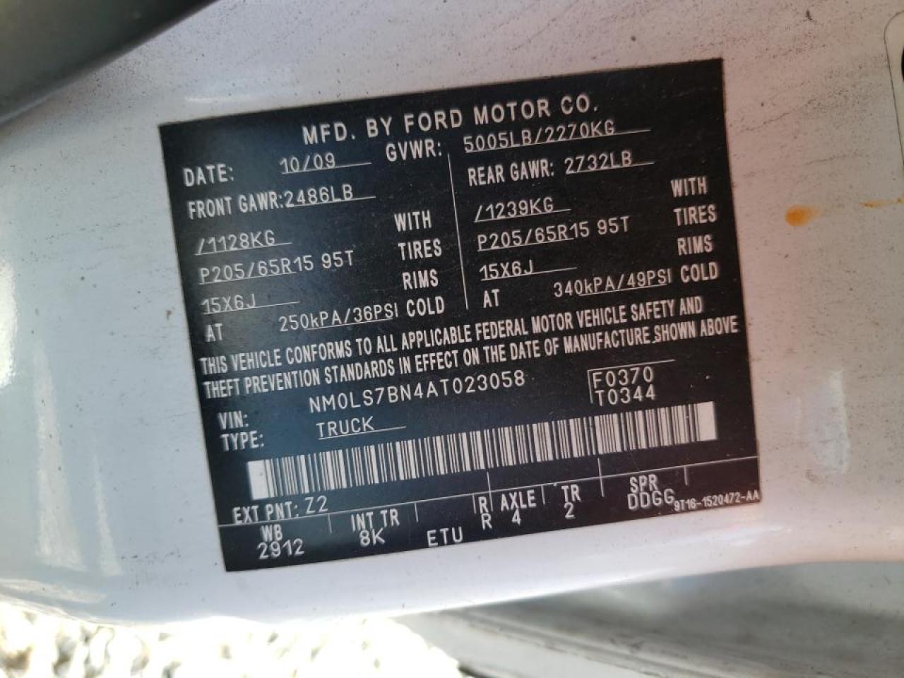 Photo 10 from auction – 2010 FORD TRANSIT CO with VIN NM0LS7BN4AT023058
