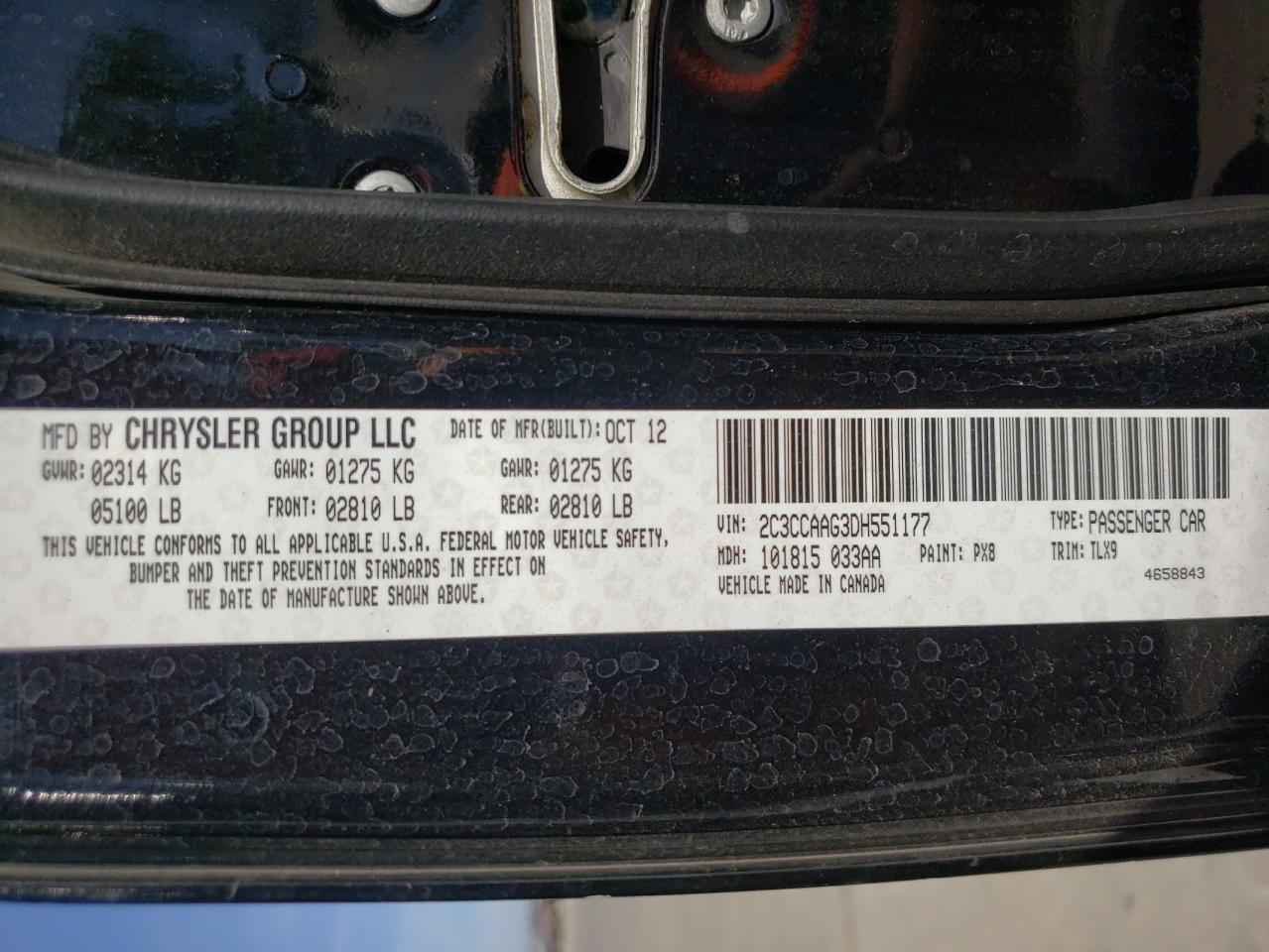 Photo 10 from auction – 2013 CHRYSLER 300 with VIN 2C3CCAAG3DH551177