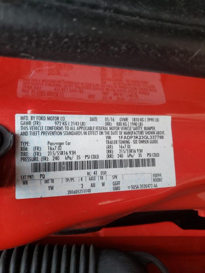 Photo 10 from auction – 2016 FORD FOCUS SE with VIN 1FADP3K23GL337788