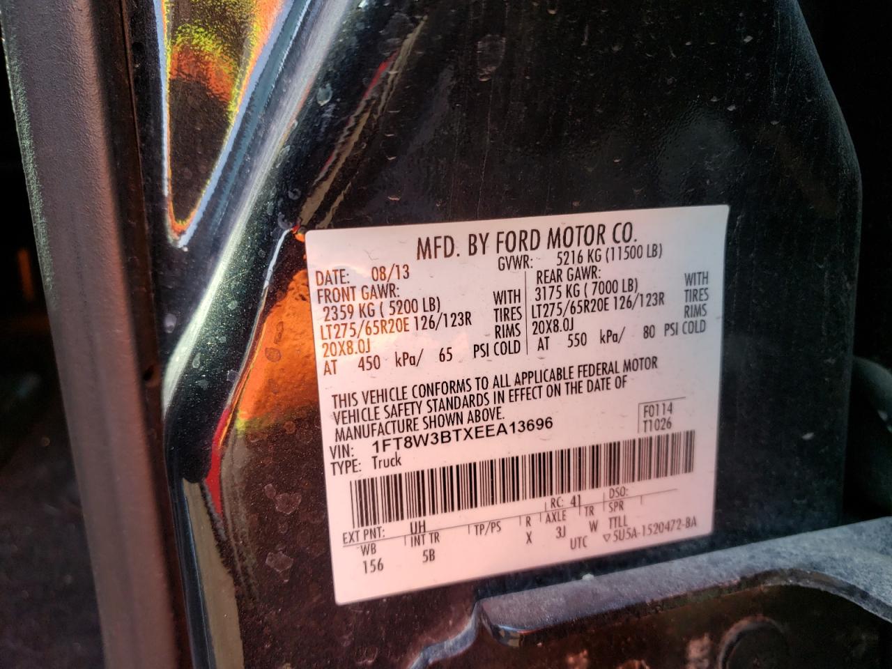 Photo 10 from auction – 2014 FORD F350 SUPER with VIN 1FT8W3BTXEEA13696