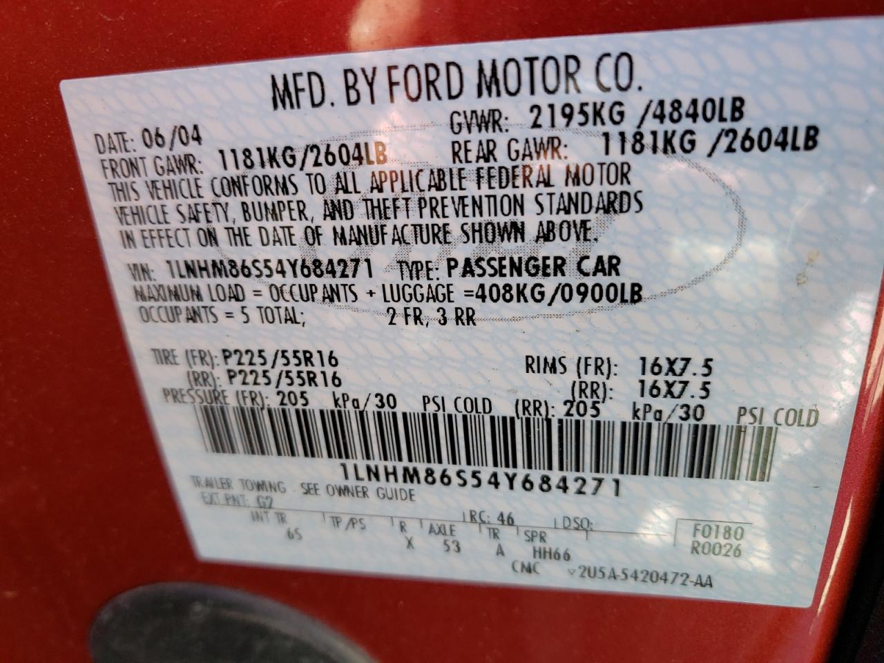 Photo 10 from auction – 2004 LINCOLN LS with VIN 1LNHM86S54Y684271