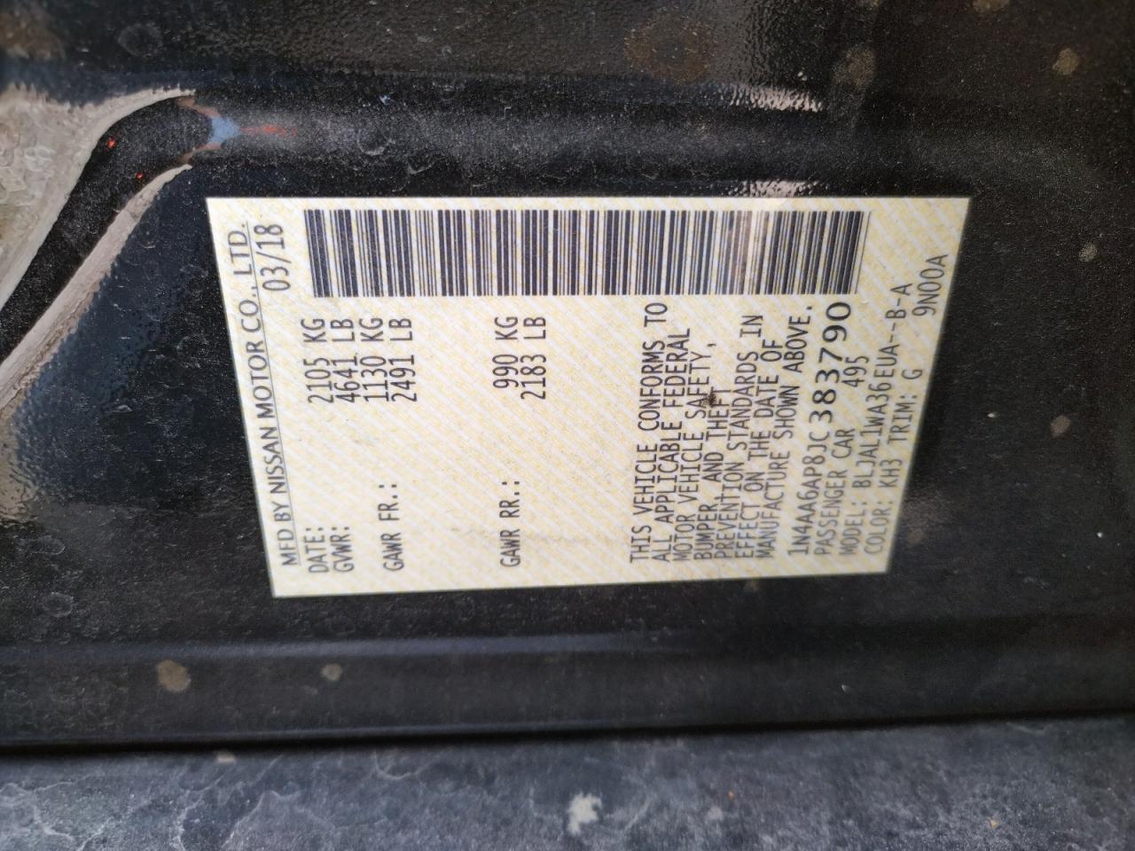 Photo 10 from auction – 2018 NISSAN MAXIMA 3.5 with VIN 1N4AA6AP8JC383790