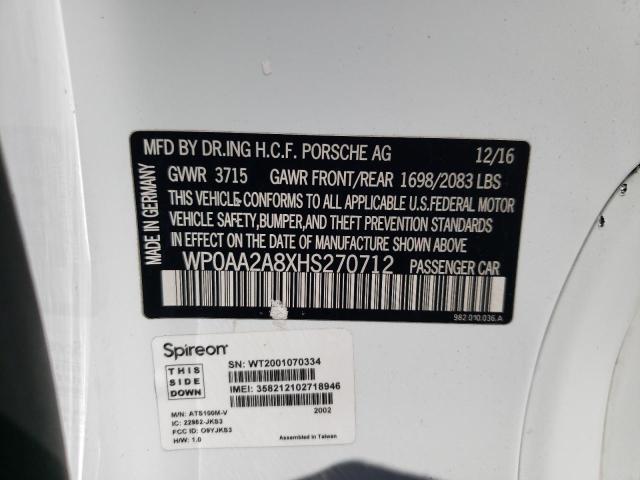 Photo 10 from auction – 2017 PORSCHE CAYMAN with VIN WP0AA2A8XHS270712