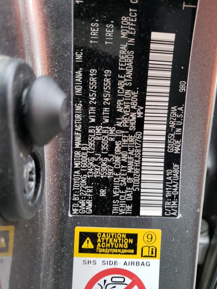 Photo 10 from auction – 2018 TOYOTA HIGHLANDER with VIN 5TDDZRFHXJS817760