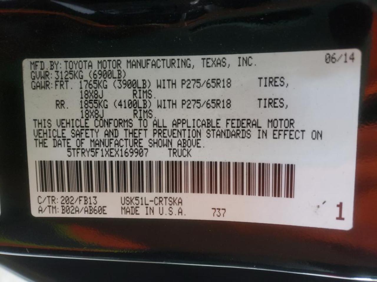 Photo 10 from auction – 2014 TOYOTA TUNDRA DOU with VIN 5TFRY5F1XEX169907