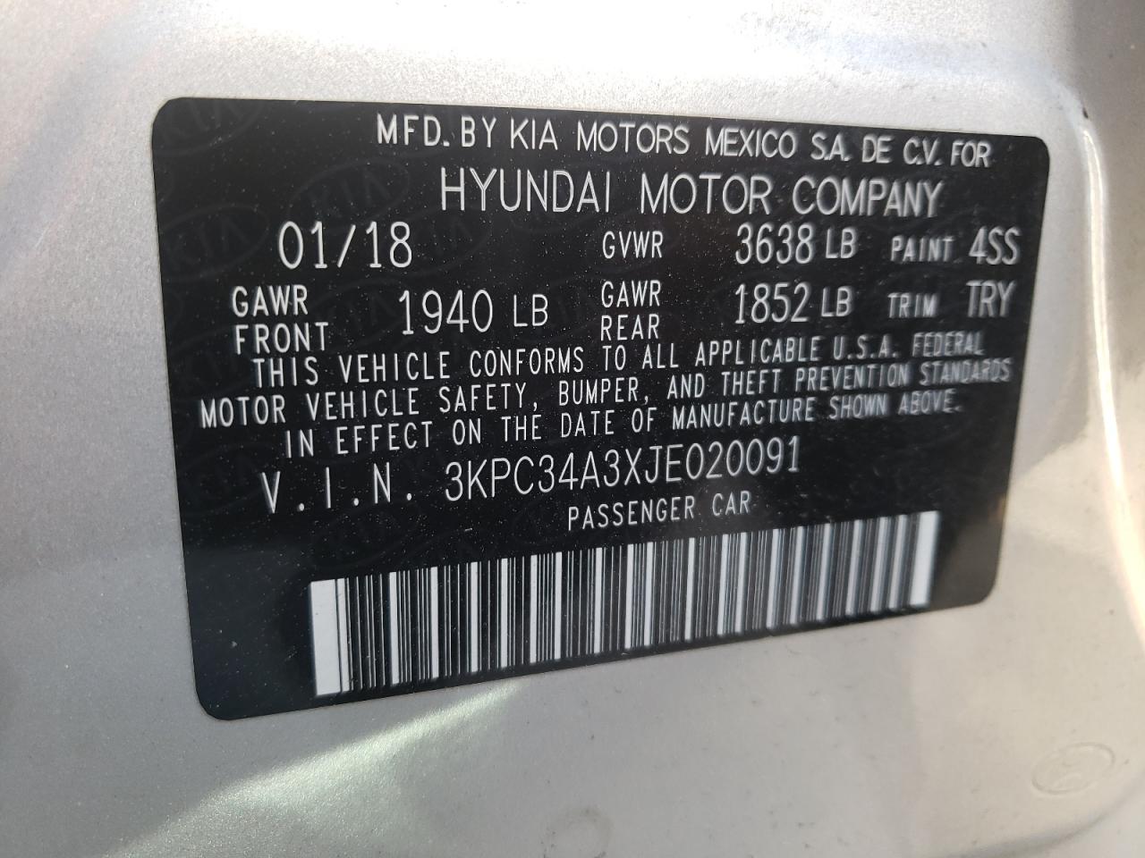 Photo 10 from auction – 2018 HYUNDAI ACCENT LIM with VIN 3KPC34A3XJE020091