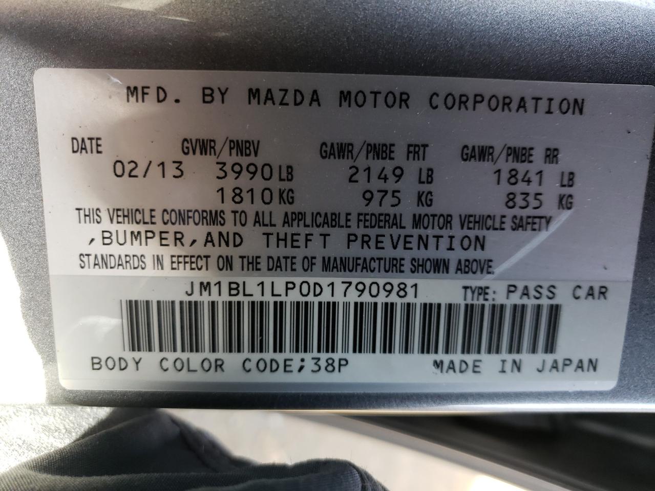 Photo 10 from auction – 2013 MAZDA 3 I with VIN JM1BL1LP0D1790981