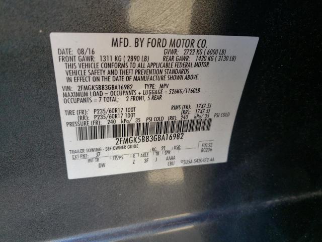 Photo 10 from auction – 2016 FORD FLEX SE with VIN 2FMGK5B83GBA16982