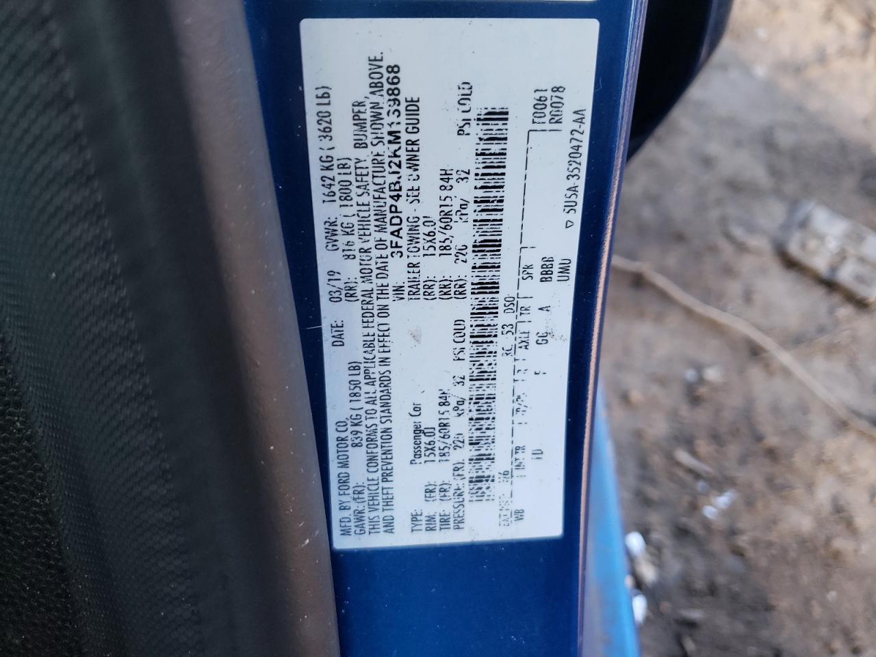 Photo 10 from auction – 2019 FORD FIESTA SE with VIN 3FADP4BJ2KM139868