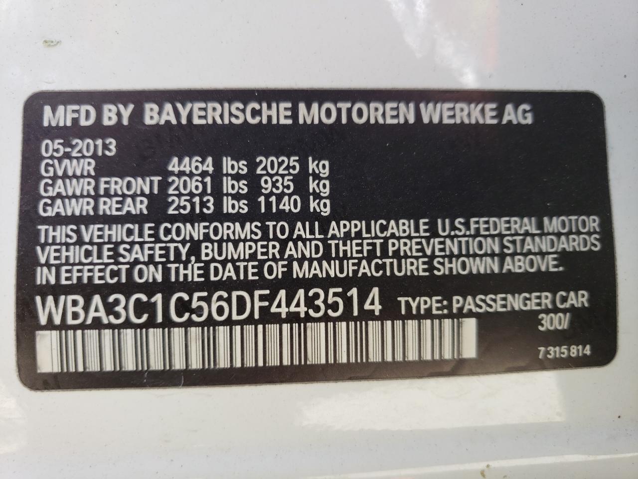 Photo 10 from auction – 2013 BMW 328 I SULE with VIN WBA3C1C56DF443514
