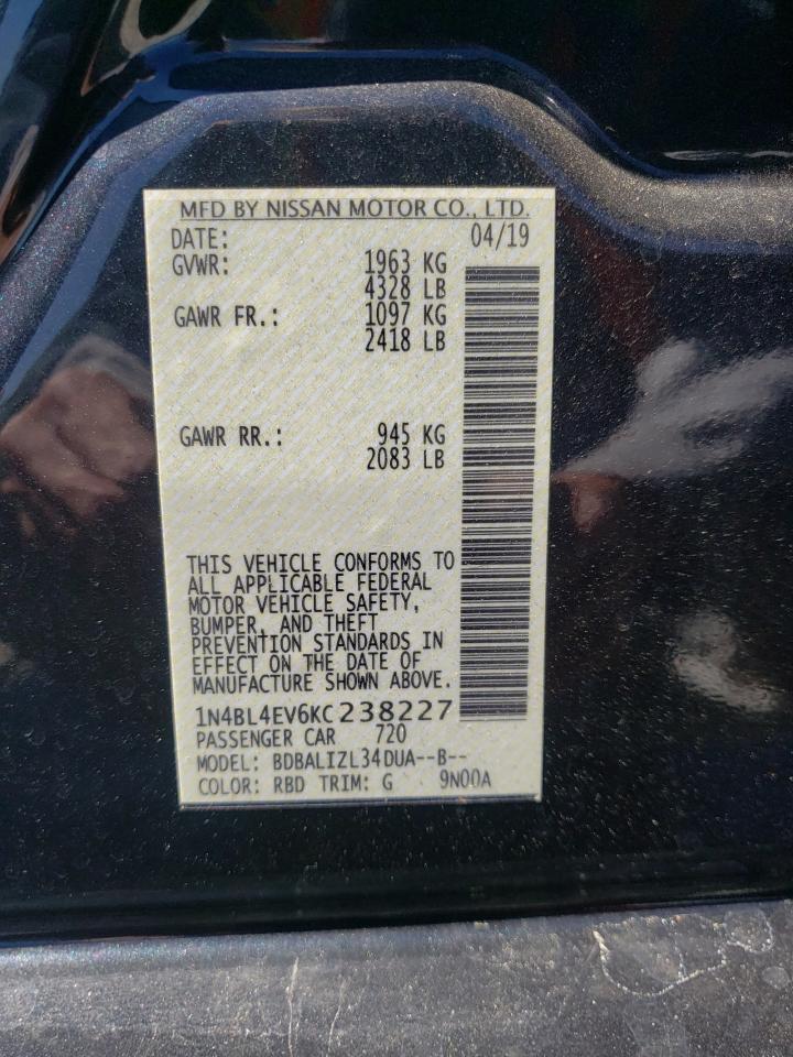 Photo 10 from auction – 2019 NISSAN ALTIMA SL with VIN 1N4BL4EV6KC238227
