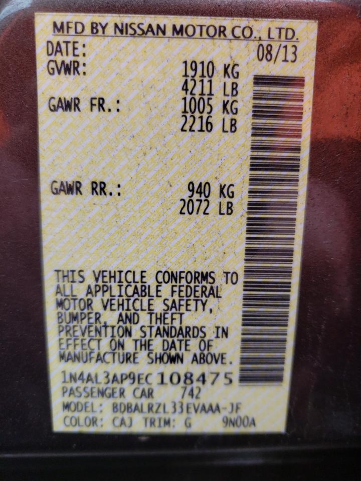 Photo 10 from auction – 2014 NISSAN ALTIMA 2.5 with VIN 1N4AL3AP9EC108475