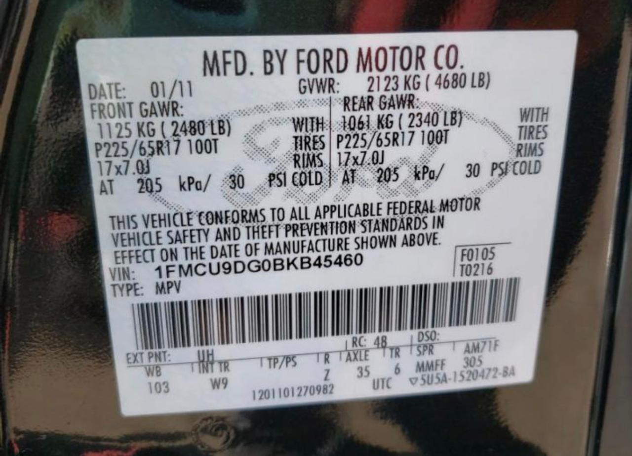 Photo 10 from auction – 2011 FORD ESCAPE XLT with VIN 1FMCU9DG0BKB45460