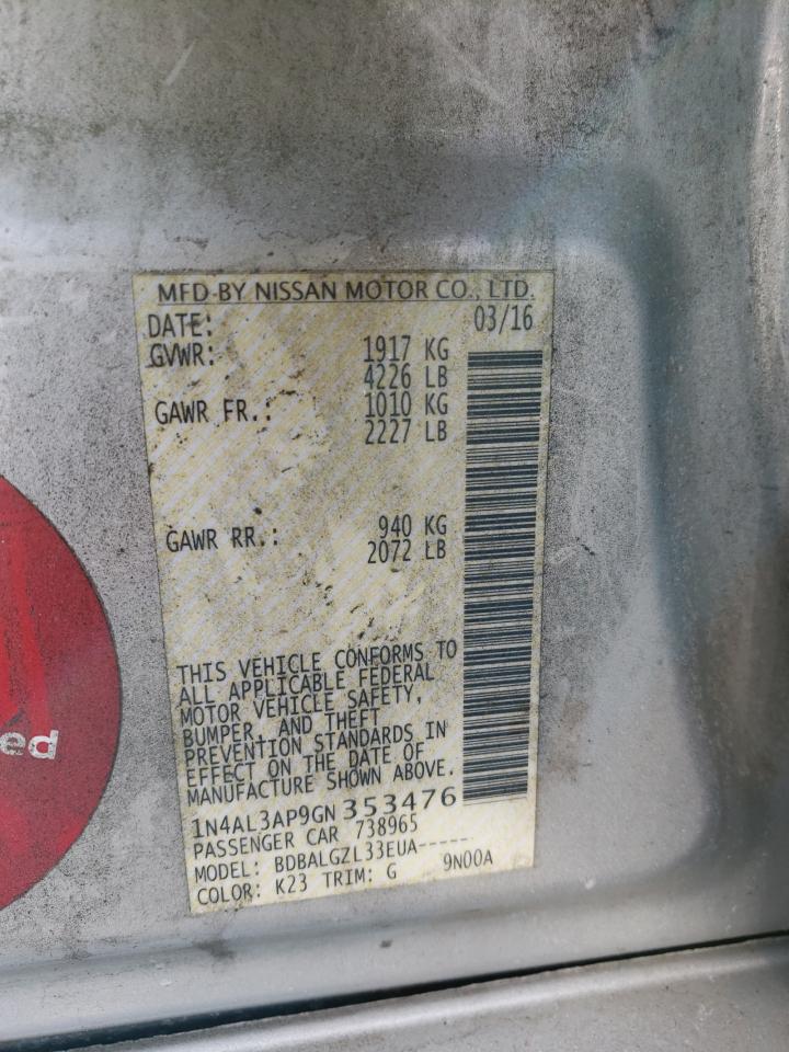 Photo 10 from auction – 2016 NISSAN ALTIMA 2.5 with VIN 1N4AL3AP9GN353476