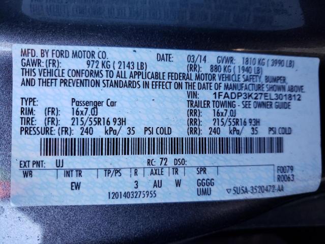 Photo 10 from auction – 2014 FORD FOCUS SE with VIN 1FADP3K27EL301812