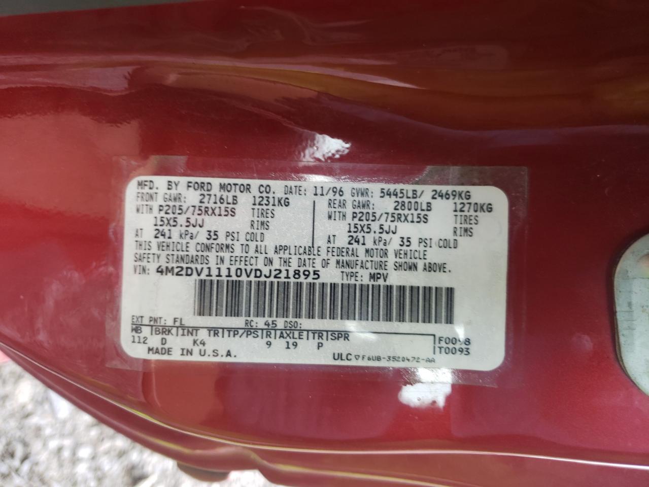 Photo 10 from auction – 1997 MERCURY VILLAGER with VIN 4M2DV1110VDJ21895
