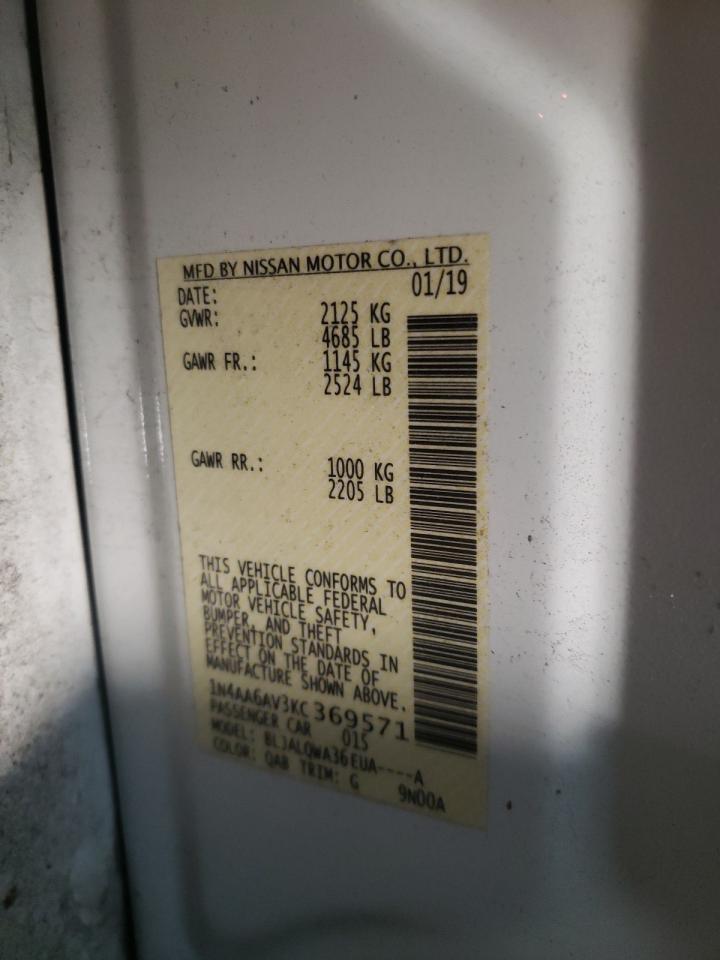Photo 10 from auction – 2019 NISSAN MAXIMA S with VIN 1N4AA6AV3KC369571