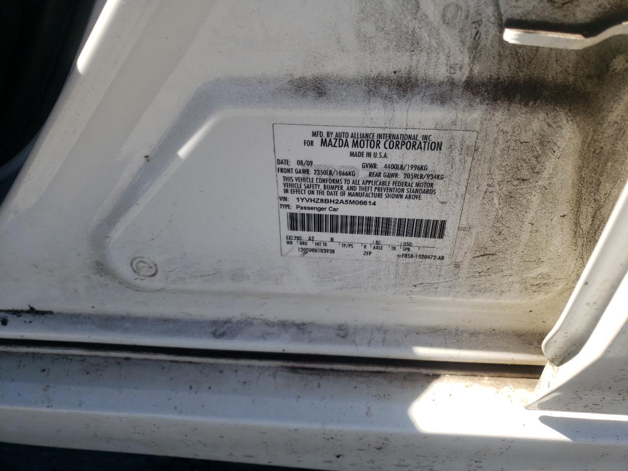 Photo 10 from auction – 2010 MAZDA 6 I with VIN 1YVHZ8BH2A5M06614
