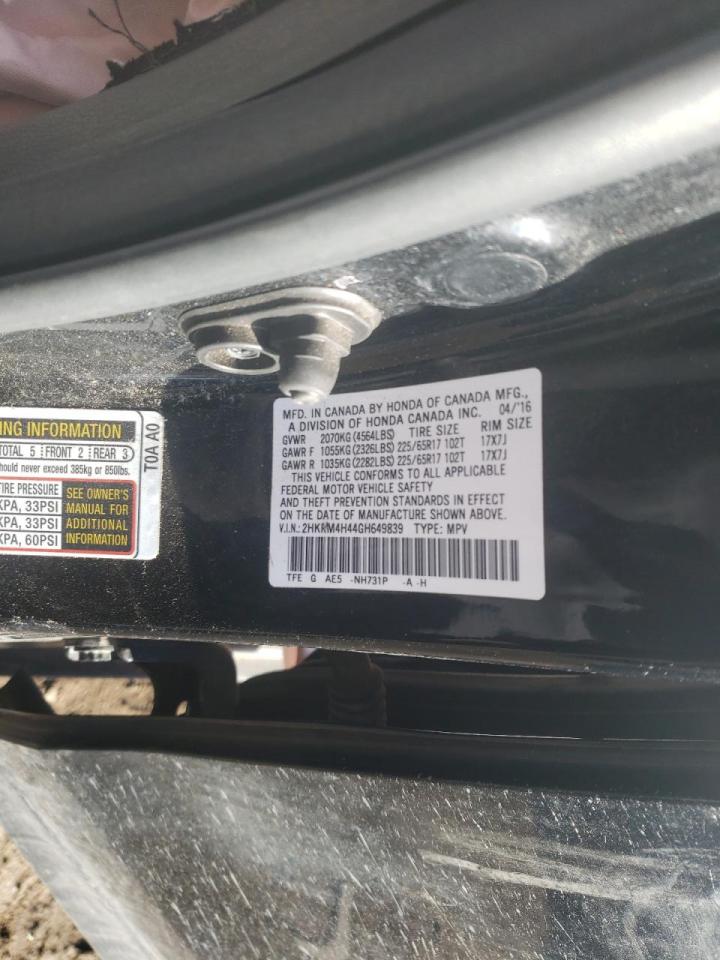 Photo 10 from auction – 2016 HONDA CR-V SE with VIN 2HKRM4H44GH649839