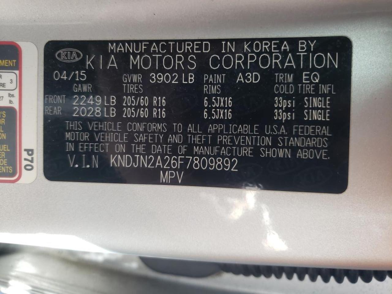 Photo 10 from auction – 2015 KIA SOUL with VIN KNDJN2A26F7809892