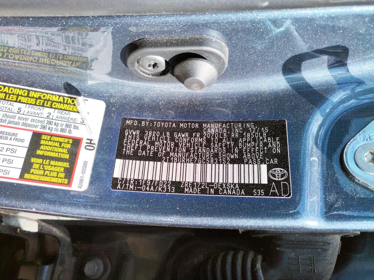 Photo 10 from auction – 2016 TOYOTA COROLLA L with VIN 2T1BURHE7GC583152
