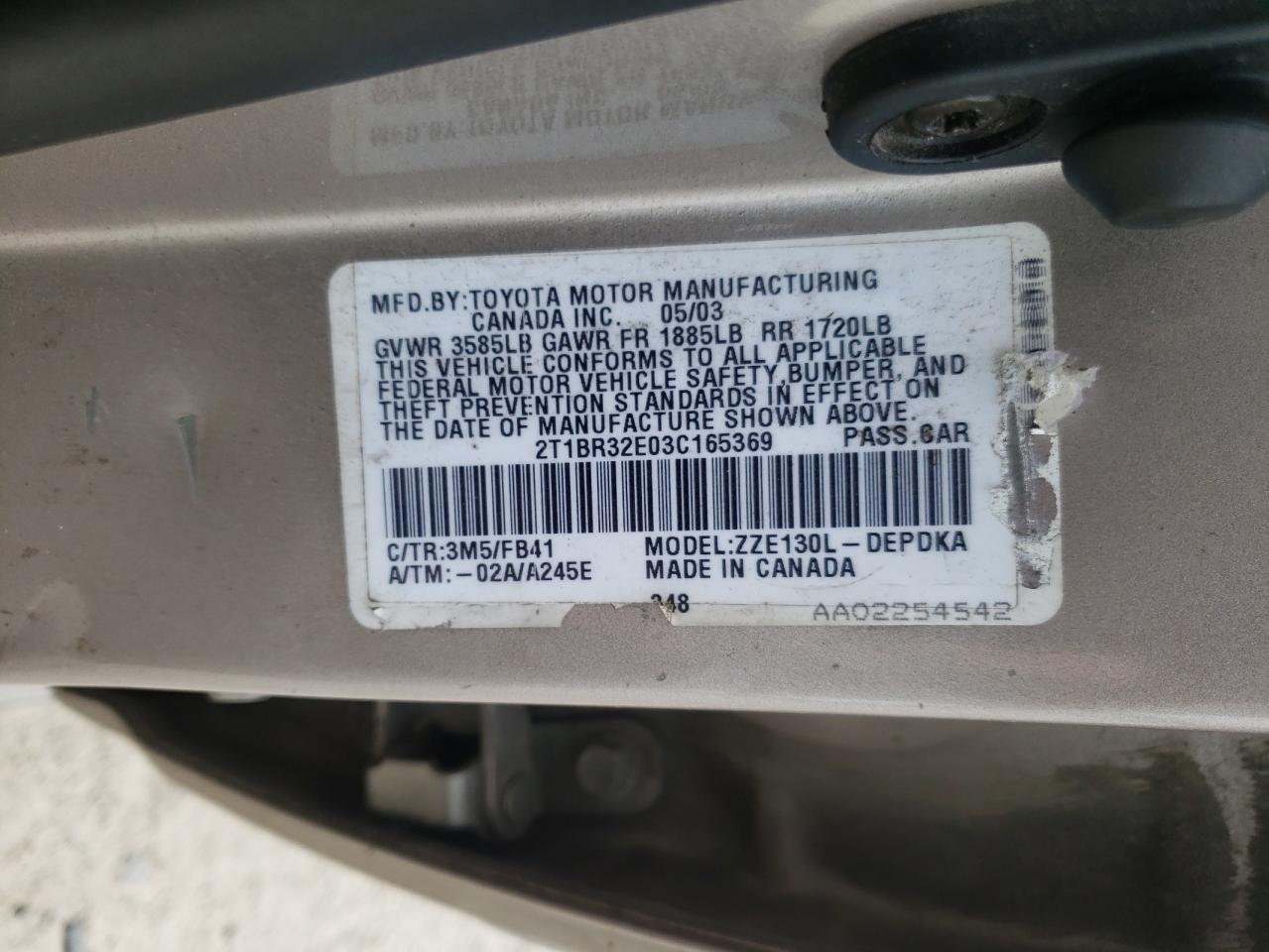 صورة رقم 10 من المزاد - 2003 TOYOTA COROLLA CE مع VIN 2T1BR32E03C165369