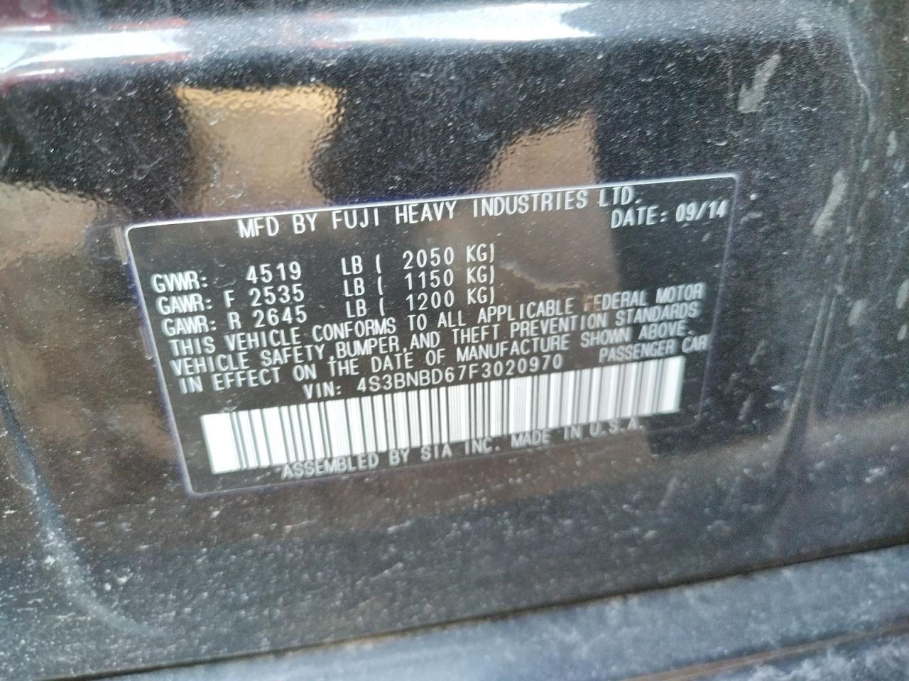 Фото 10 с аукциона – 2015 SUBARU LEGACY 2.5 с VIN 4S3BNBD67F3020970