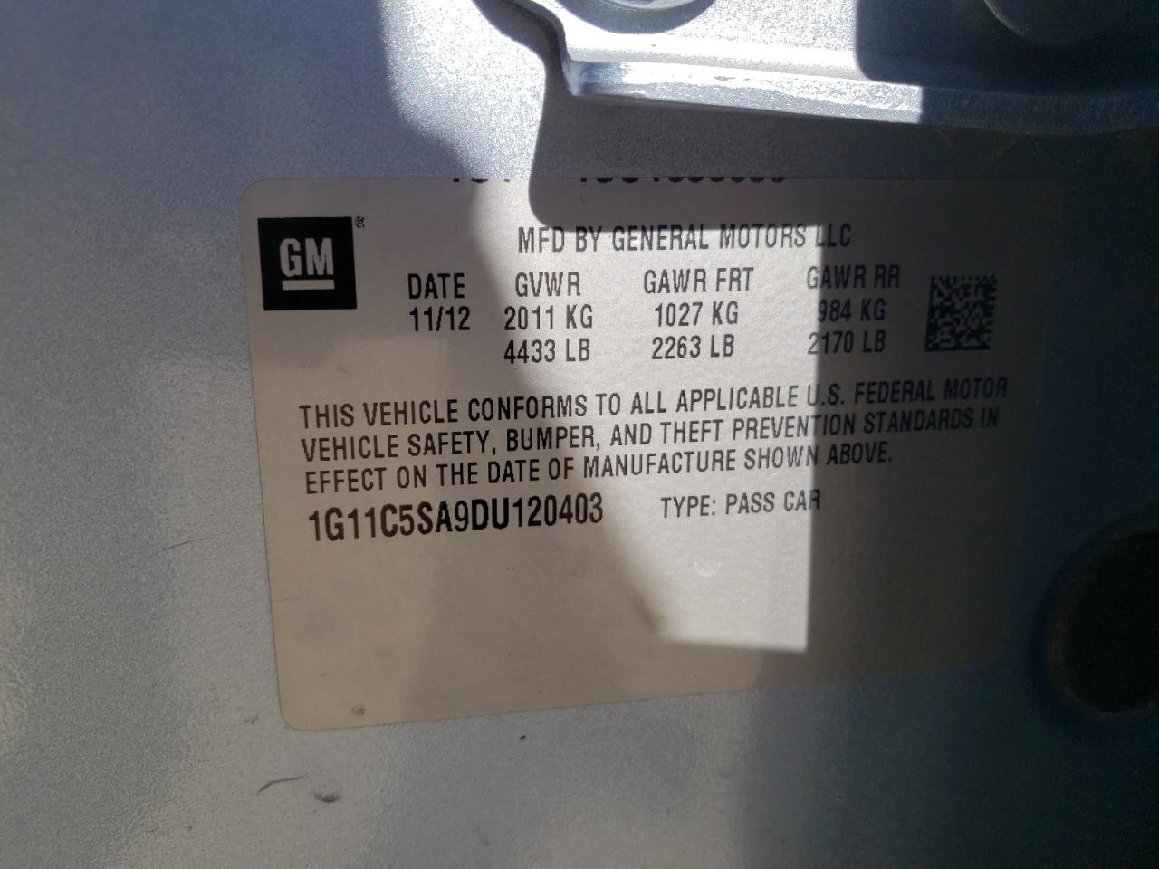 Photo 10 from auction – 2013 CHEVROLET MALIBU 1LT with VIN 1G11C5SA9DU120403