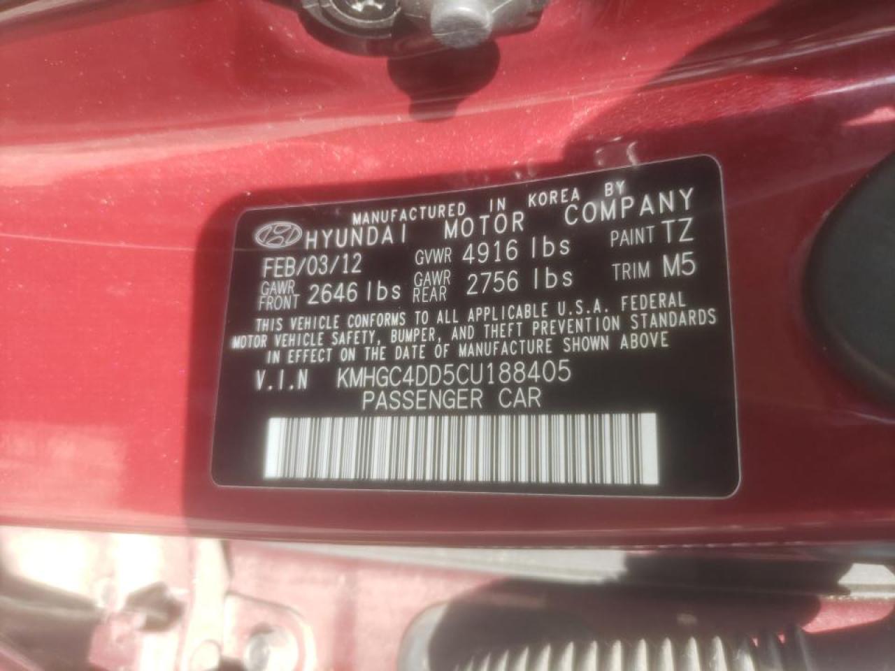 Photo 10 from auction – 2012 HYUNDAI GENESIS 3. with VIN KMHGC4DD5CU188405