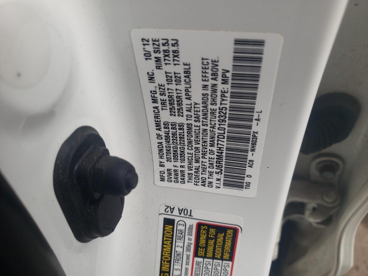 Photo 10 from auction – 2013 HONDA CR-V EXL with VIN 5J6RM4H77DL019325