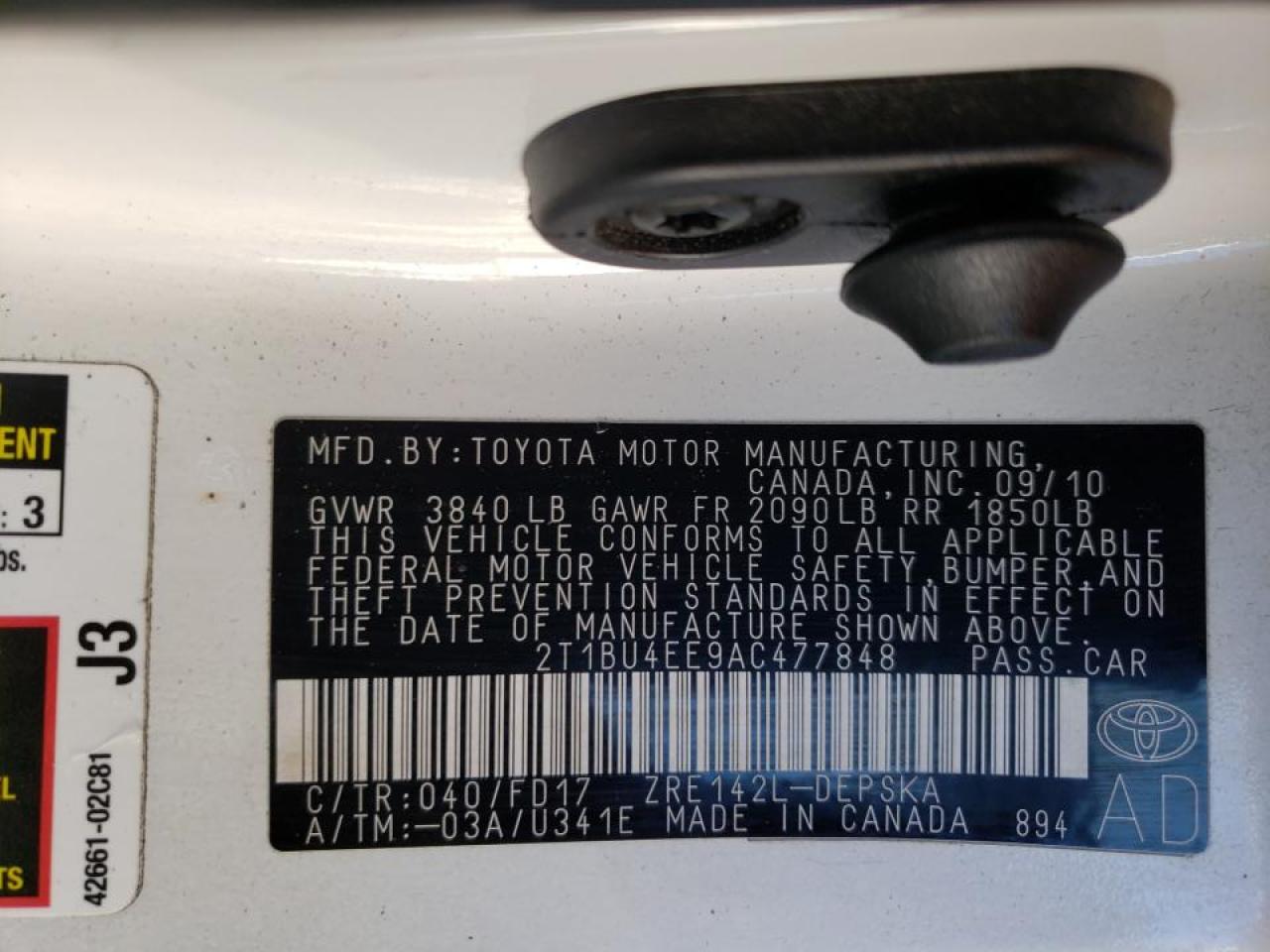 Photo 10 from auction – 2010 TOYOTA COROLLO with VIN 2T1BU4EE9AC477848