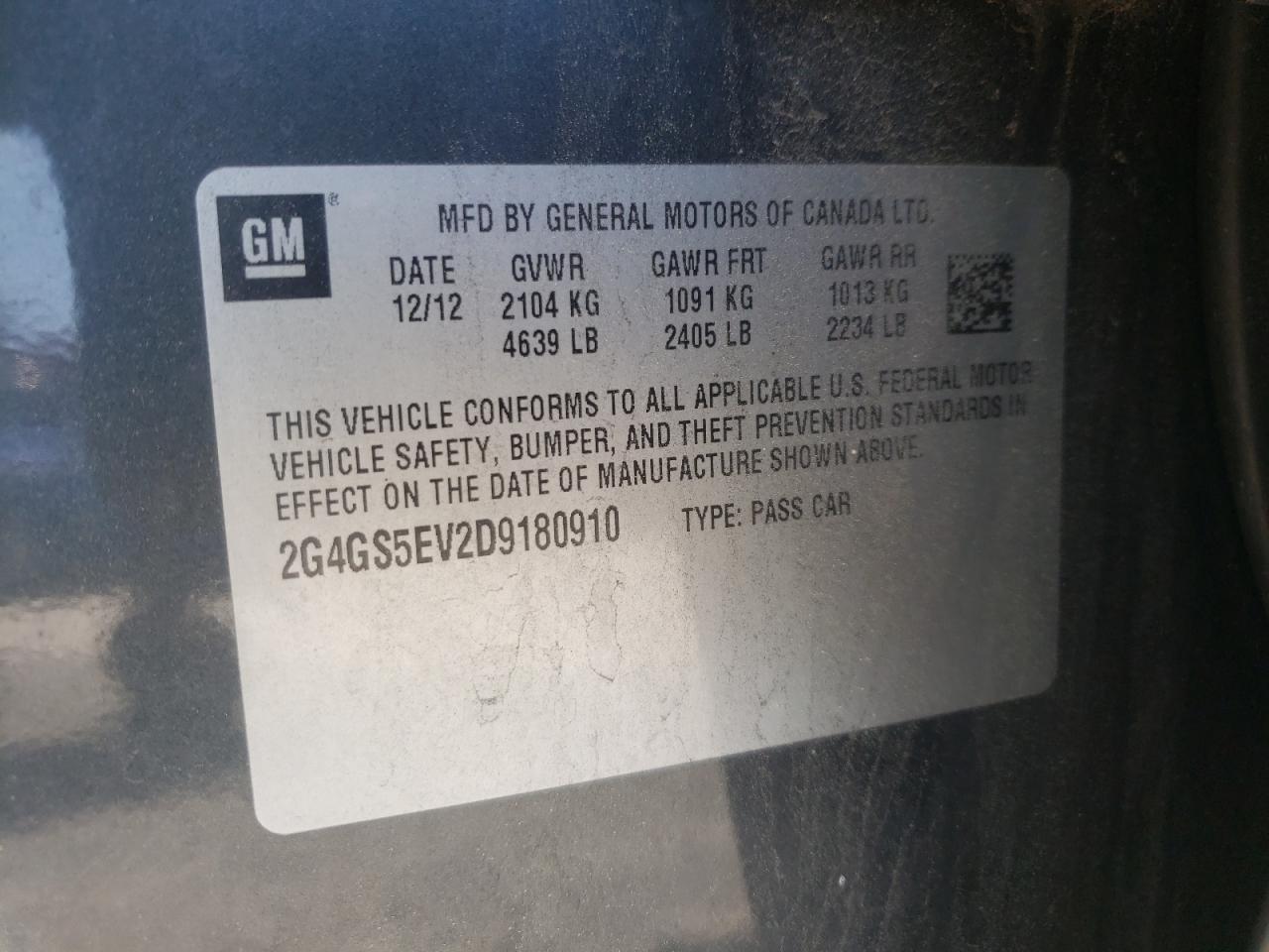 Photo 10 from auction – 2013 BUICK REGAL PREM with VIN 2G4GS5EV2D9180910