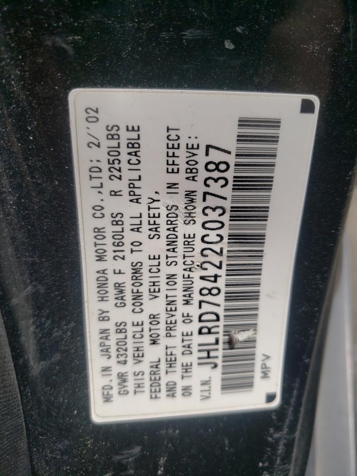 Photo 10 from auction – 2002 HONDA CR-V LX with VIN JHLRD78422C037387