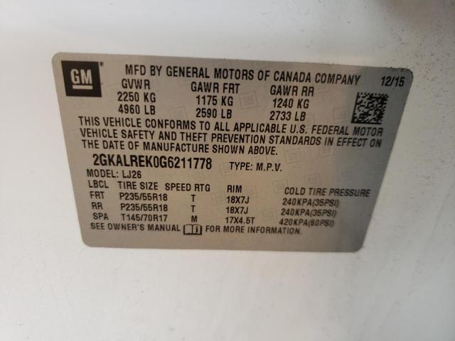 Photo 10 from auction – 2016 GMC TERRAIN DE with VIN 2GKALREK0G6211778