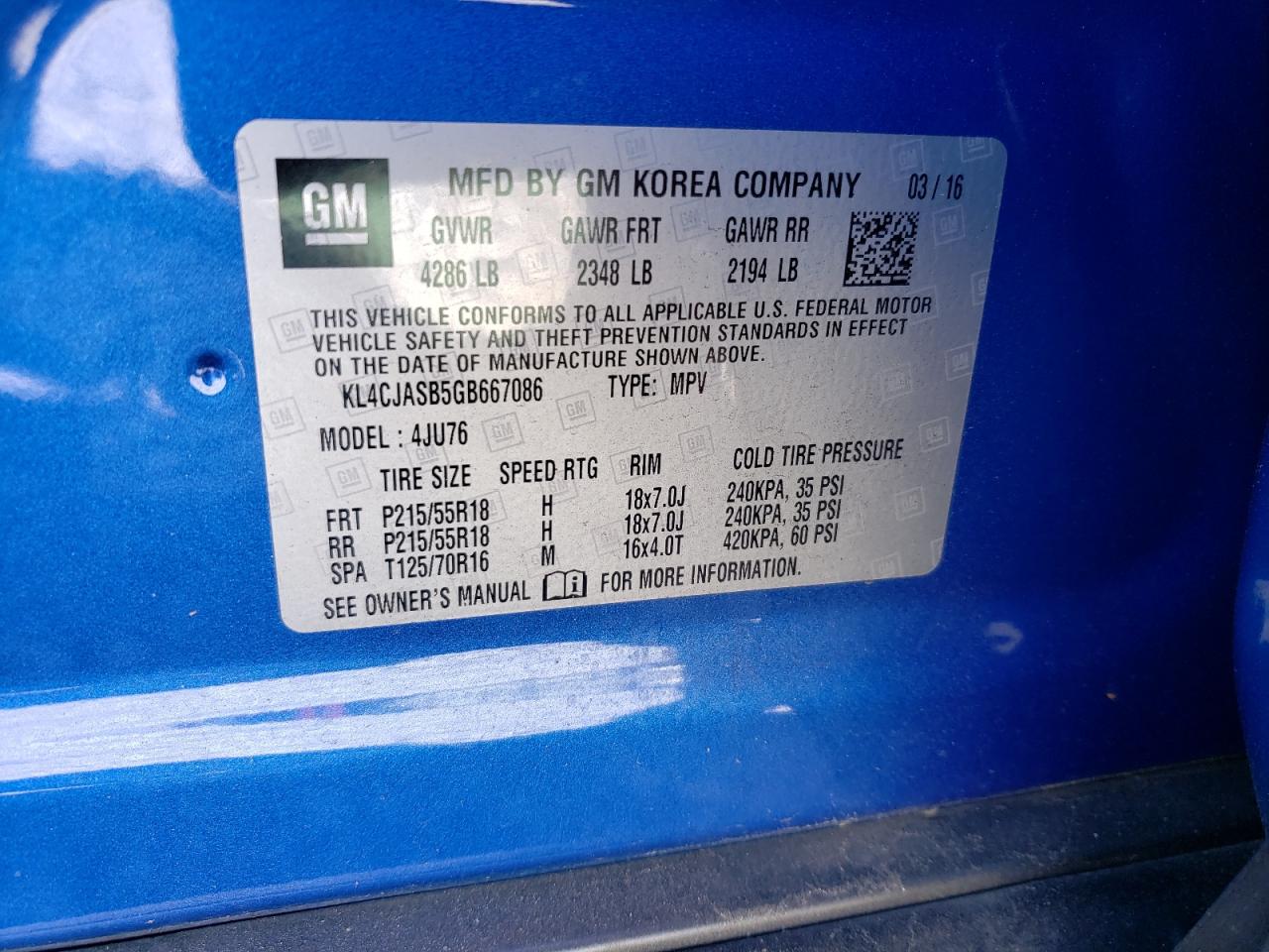 Photo 10 from auction – 2016 BUICK ENCORE with VIN KL4CJASB5GB667086